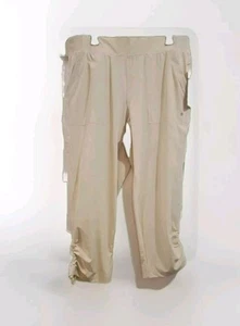 Layer 8 Capri Pants Beige Womens Size XL High Waist Bungee Shirred Pockets NEW - Picture 1 of 11