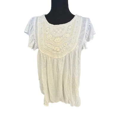 Blusa Top Artelier Nicole Miller Collabs Blanca Bordada Talla S Manga Corta Foto 1 de 4