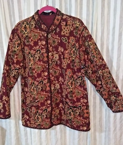 Koos Of Course Women's L Cotton Corduroy Jacket Burgundy Paisley Reversible Vtg - Picture 1 of 7