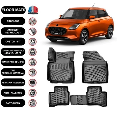 Tapetes forrados para Suzuki Swift Mhev Hybrid (2024-2025) moldeados en 3D 4 piezas Foto 1 de 4