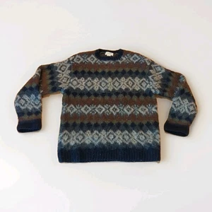 J Crew Hand Knit Wool Sweater Mens XS Brown Black Vintage Heavy Winter - Picture 1 of 6