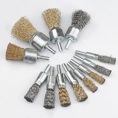 Cepillo de extremo de alambre de acero inoxidable / latón 10 mm - 30 mm + vástago de 6 mm 1/4" Foto 1 de 4