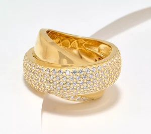 Diamonique Sterling Silver Goldclad Italia Crossover Pave Band Ring. Size 6 - Picture 1 of 1