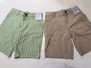 2X Cat& Jack Boys Size 12 Flat Front Shorts 1 Green 1 Beige - Picture 1 of 11