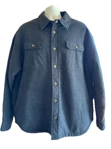 Men's Jacket Sherpa Lined Flannel Long Sleeve Shacket Cotton Gray Size XL - Picture 1 of 9