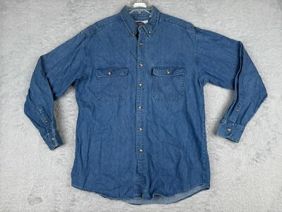 复古 Protest Blues 成人大号蓝色牛仔纽扣 90 年代 100% 棉 — 第 1/4 张图片