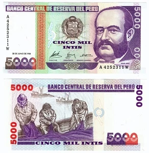 1988 Peru 5000 Intis P137 Banknote UNC GD - Picture 1 of 1