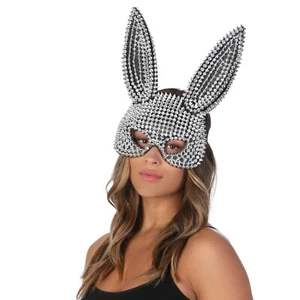 Studded Sivler Bunny Mask Black Masquerade Sexy Ears Halloween Fancy Dress - Picture 1 of 1