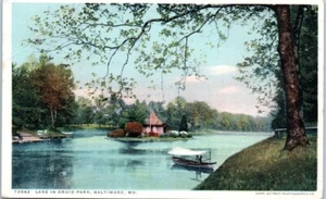 LAKE SCENE Druid Park BALTIMORE, Maryland MD barco c1922 - Postal - Imagen 1 de 2