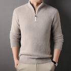 Faux Mink Velvet Thicken Sweater Men Half Zipper Stand Collar Warm Knitted Shirt