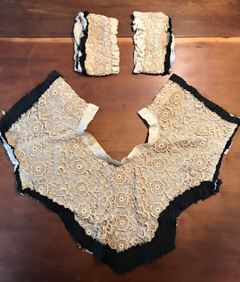 Conjunto de puños y cuello de encaje vestido eduardiano marfil crudo vintage Foto 1 de 4