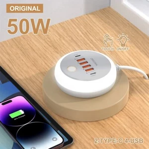 50W Multi-Port USB C Power Strip Wall Charger Quick Mobile Phone Charger - Photo 1 sur 6
