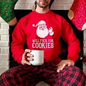 Will F**k For Cookies Rude Santa Claus SWEATSHIRT JH030 - Funny Christmas Jumper - Picture 1 of 6