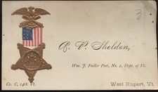 GAR CALLING CARD * 14TH VERMONT INFANTRY * WEST RUPERT, VERMONT