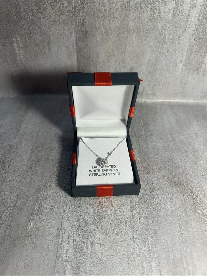 Collar de plata de ley con halo de zafiro blanco, brillante, envío gratuito, 18 pulgadas - A32 Foto 1 de 4