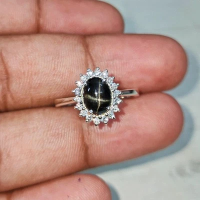 Anillo hecho a mano de plata de ley 925 de 2,80 quilates con zafiro estrella negra PARA MUJER Foto 1 de 4