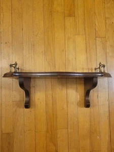 Vintage Ethan Allen Georgian Court Cherry Wood 18” Wall Shelf Brass Rails - Picture 1 of 20