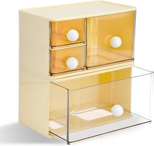 2-Tier Desk Organizer with 4 Drawers, Stackable Yellowish Plastic Makeup Box - Picture 1 of 7