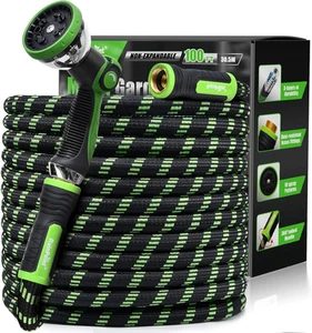 RAINPOINT Metal Garden Hoses for Yard 100 ft - No-kink 304 Water 10 mode Nozzle - Picture 1 of 12