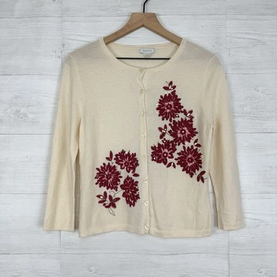 Cárdigan Suéter Granate Hill Talla M Lana Merino Floral Bordado Grandmacore Foto 1 de 4