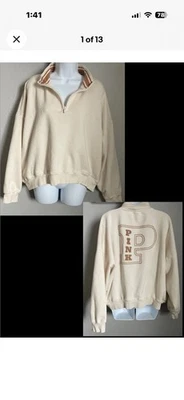 Suéter Victoria Secret Pullover 3/4 Cremallera Marfil Mujer Talla XL Logo Bordado Foto 1 de 4