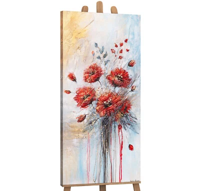 Wanddeko auf Leinwand Moderne Handgemaltes Acrylbild 'Rote Mohnblumen' 115x50cm - Bild 1 von 4