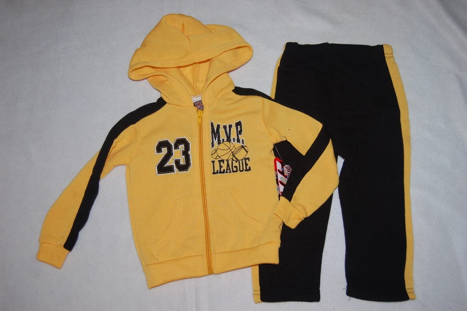 Conjunto CHAQUETA SUDADERA PANTALONES Negro Amarillo MVP 18 24 MO 2T para niños pequeños Foto 1 de 1