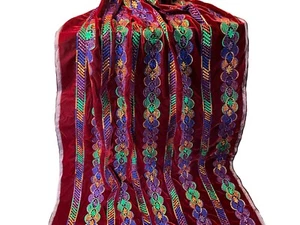 Deep Red Embroidered Velvet Fabric Ethnic Indian Crafting Costumes 3.5 Yd x 45" - Picture 1 of 13