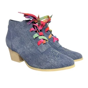 YRU Aura Lo Denim Lace-Up Ankle Boots, Moon & Stars, Witchy, Size 8 - Picture 1 of 10