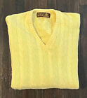 Vintage Lyle & Scott 100% Cashmere Yellow Cable Knit Vneck Sweater Size 40