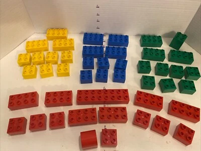 Lego Duplo Brick Lot of 47 Blue Yellow Red Green 2x2 & 2x4 & 2x8 - Image 1 of 4