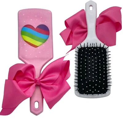 Juego de cepillos de pelo con moño rosa para niños niñas desenredante húmedo paleta cepillo corazón arco iris Foto 1 de 4
