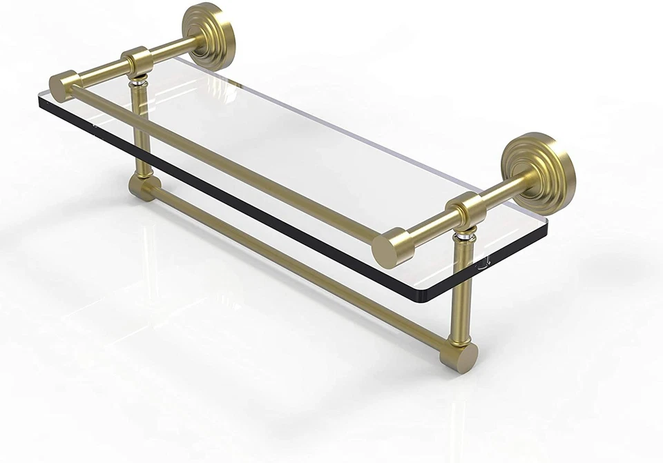 Allied Latón WP-1TB/16-GAL-SBR 16 Pulgadas Galería Toallero Bar Estante de Vidrio, Sujetadores Satinados Foto 1 de 1