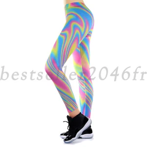 Women's Rainbow Color Yoga Fitness Legging Running Sports Workout Pants Trousers - Picture 1 of 5