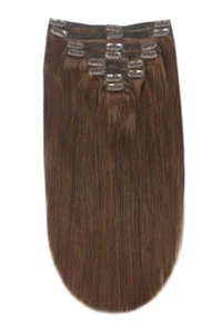 Clip in Hair Extensions Medium Brown Straight 15" Full Head 8 Pcs 110g Synthetic - Picture 1 of 1