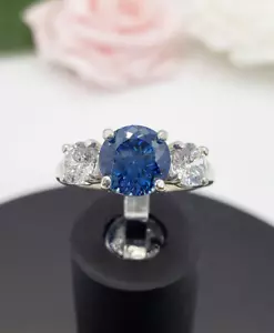 3.00Ct Round Natural Blue Sapphire Diamond Wedding Ring 14K White Gold Size 6 7 - Picture 1 of 11