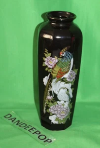 Ray Japan Black Ceramic Vase Bird Peacock Cherry Blossom Theme - Picture 1 of 6