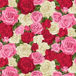 Fat Quarter Summer Garden Rose Bouquet Red Flowers 100% Cotton Quilting Fabric - Picture 1 of 1
