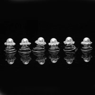 Single Round Pearl Surrounded By Rhinestones Twist Bridal Hair Pin - Set Of 6  - Image 1 of 4