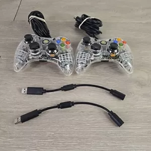 Two Microsoft XBOX 360 Afterglow Clear Wired Controllers PL-3702 3rd Party - Picture 1 of 6