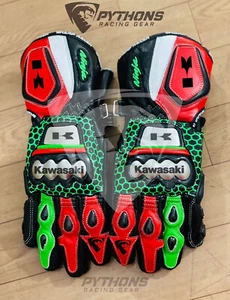 Kawasaki Ninja Motorcycle Motorbike Racing Leather Gloves - Picture 1 of 2