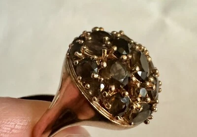 Anillo Milor Italia Cuarzo Ahumado Piedra Bronce Cúpula Talla 9.25 Foto 1 de 4