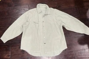 Chaqueta Camisa Chaqueta Pana Verde Salvia Talla Mediana Gran Tamaño Borde Deshilachado - Imagen 1 de 4
