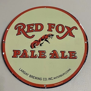 VINTAGE RED FOX PORCELAIN SIGN GAS OIL PALE ALE BEER DRINK LIQUOR AD PUMP PLATE - Picture 1 of 12