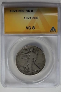 1921 .50 ANACS VG8 Walking Liberty, Lady Liberty Half - Picture 1 of 2