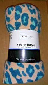 MainStay Tan/Beige Leopard Green/Aqua spots pattern Theme 50x60 fleece throw - Picture 1 of 3