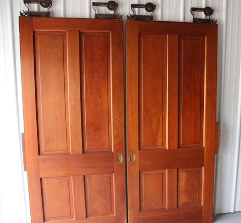 Antique 4 Panel Pocket Door Pair w/ Roller Set & Handles 83.75" x 72.5" x 1.75" Cover