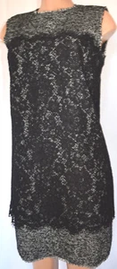 DOLCE GABBANA TWEED BLACK/WHITE LACE WIGGLE PENCIL SLEEVELESS DRESS SIZE 46 - Picture 1 of 12