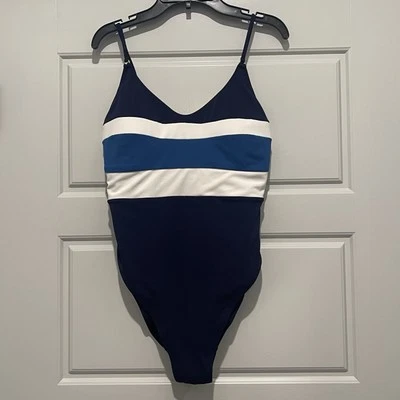 Traje de baño Robin Piccone de una pieza para mujer azul/blanco a rayas talla 12 Foto 1 de 4