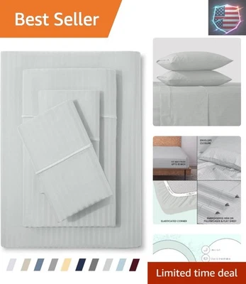 Juego de sábanas de lujo 500 TC de algodón tamaño king - ropa de cama a rayas de satén suave Foto 1 de 4